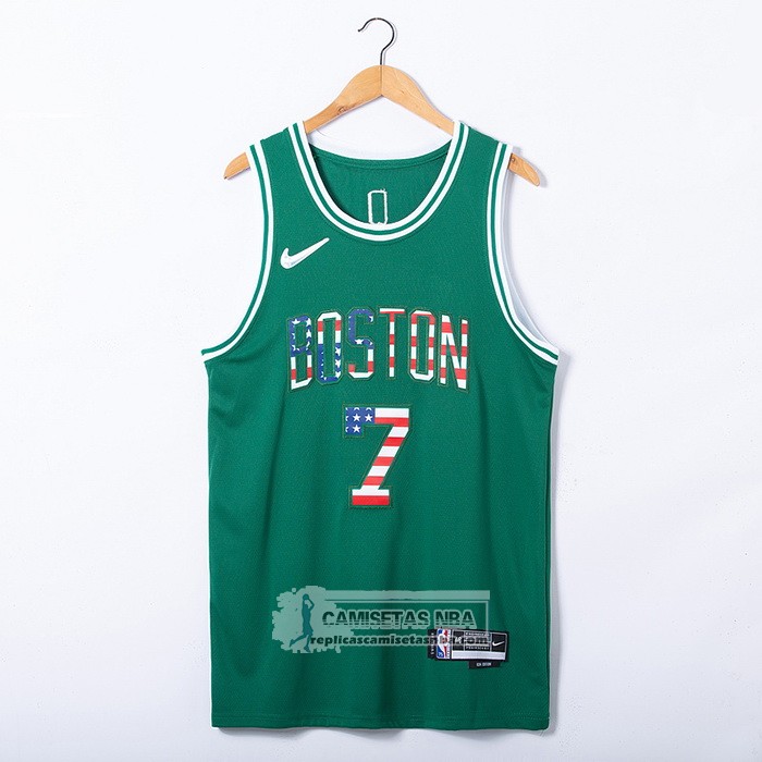 Camiseta Boston Celtics Jaylen Brown NO 7 75th Bandera Edition Verde